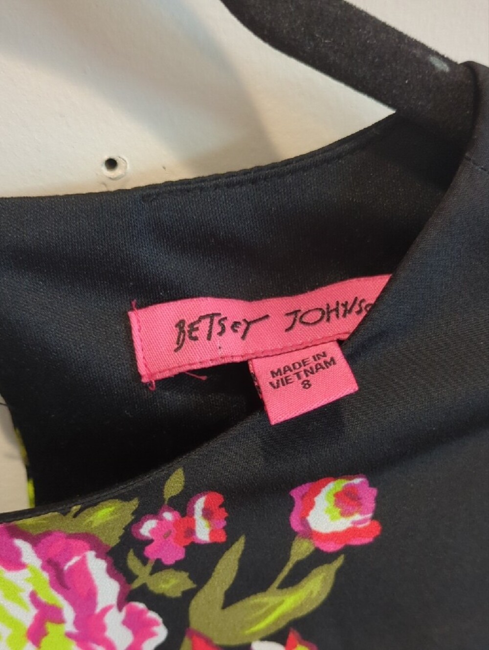 Vintage Y2K Whimsigoth Romantic Betsey Johnson Black Hot Pink Floral Bow Dress 8 - Picture 3 of 11